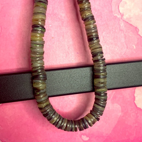 Handmade brown, beige and gray flat glass beaded necklace - Picture 2 of 2